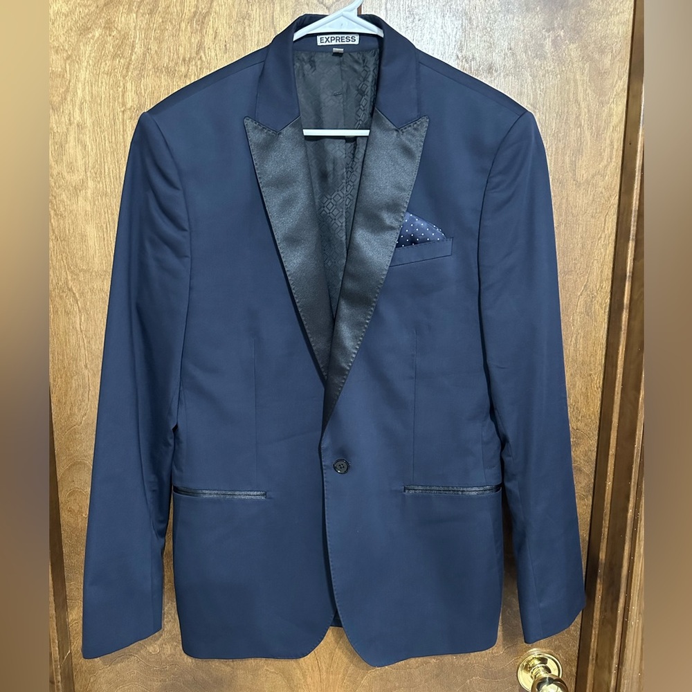 Express Photographer Fitted One Button Blue Blazer